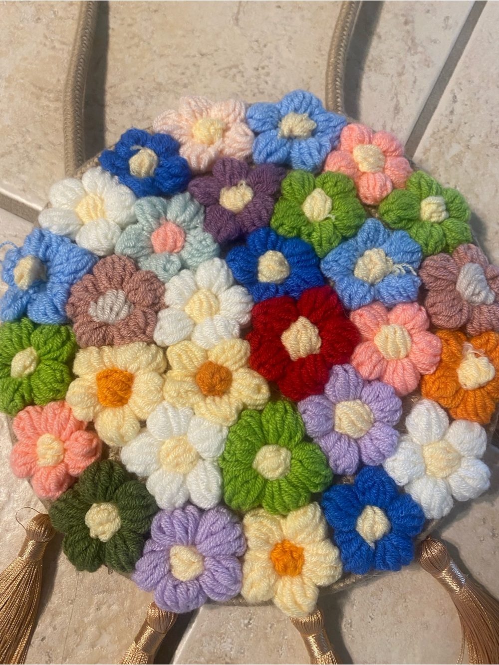Vintage Handmade Multicolor embroidery Floral Crochet Crossbody Bag